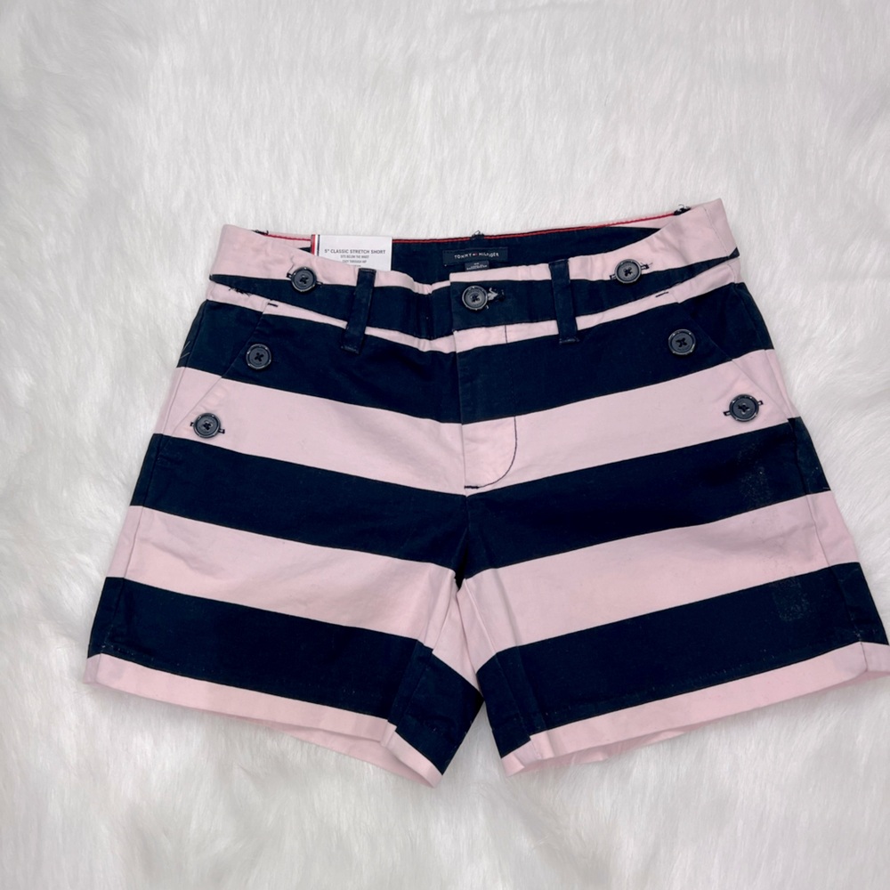 Tommy Hilfiger Y2K  5” Classic Stretch‎ Pink and Navy Blue Striped Short